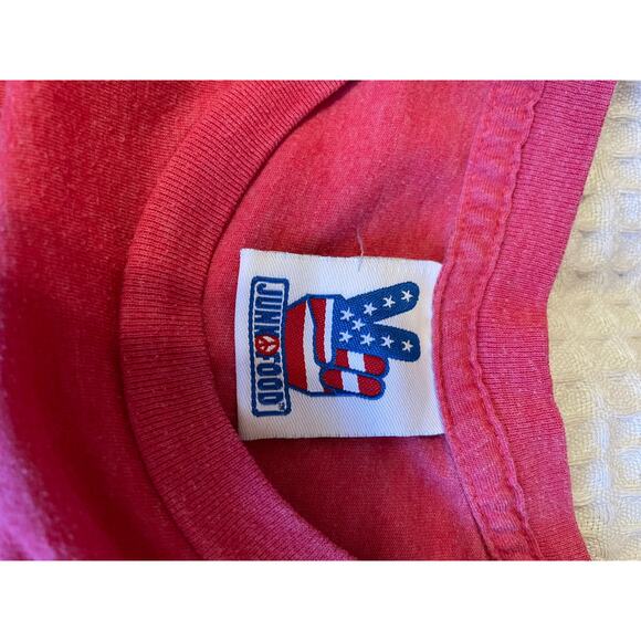 Junk Food Schlitz Graphic Washed Red Crew Neck Tee Shirt Small Retro - Picture 8 of 10